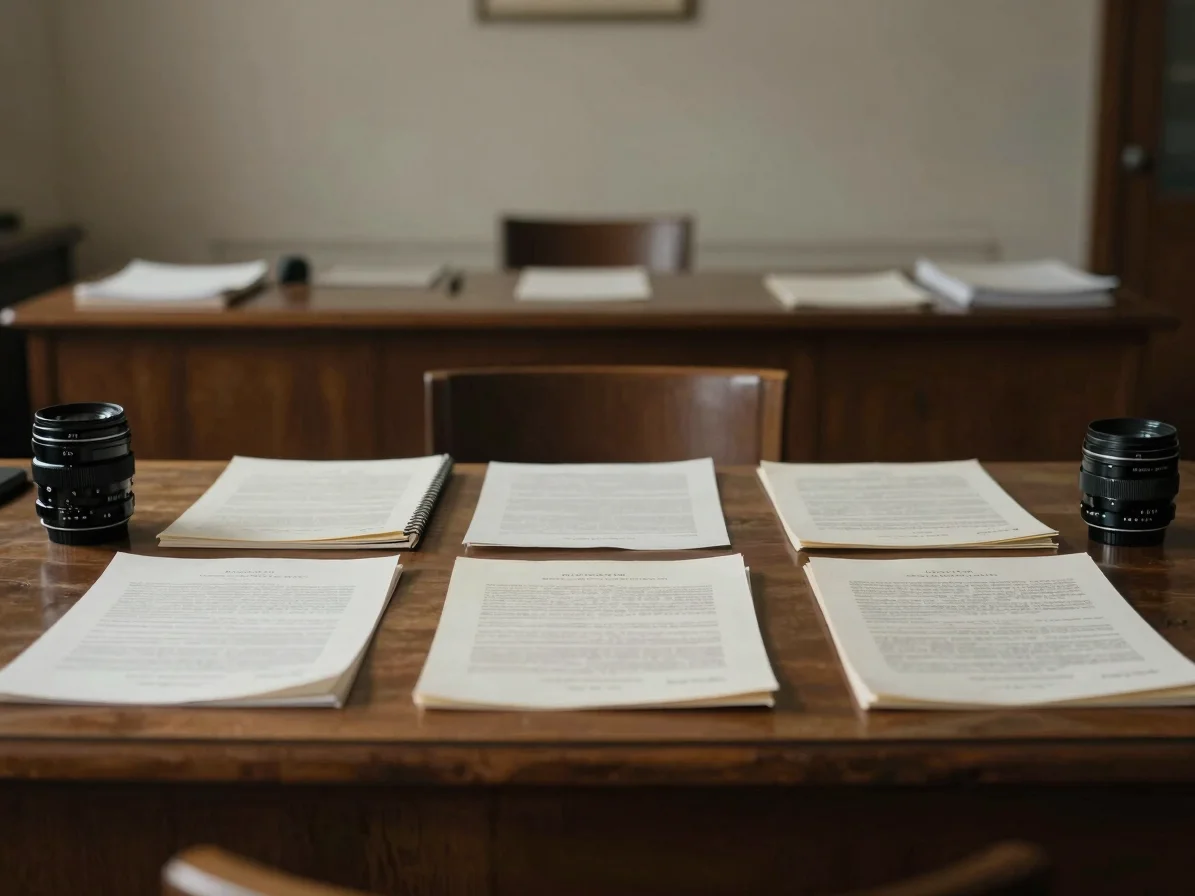 Documentary photography of legislative documents on a wooden desk